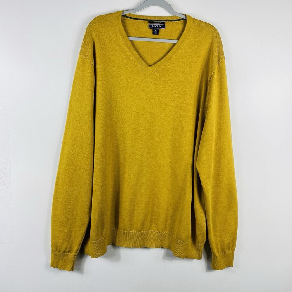 Lands End Sweater Men's XXL Tall Classic Fit Fine Gauge Supima Cotton V-Neck